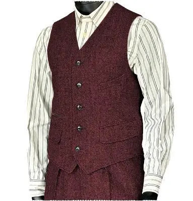 Men's Houndstooth Wool Vest British Style Business Waistcoat Casual Sleeveless Jacket Ready‑to‑Ship Business Outfit  for Men