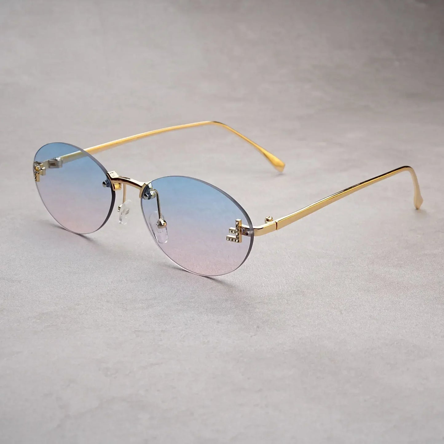 Rimless Oval Sunglasses Women 2025 New Fashion Gradient Ocean Lenses Sun Glasses Stylish Women Luxury Brand Design Shades