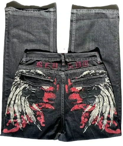 American Street Trend Letter Embroidered Loose Jeans Men Harajuku Y2K New Hip Hop Oversized Wide-leg Pants Unisex Mopping Jeans