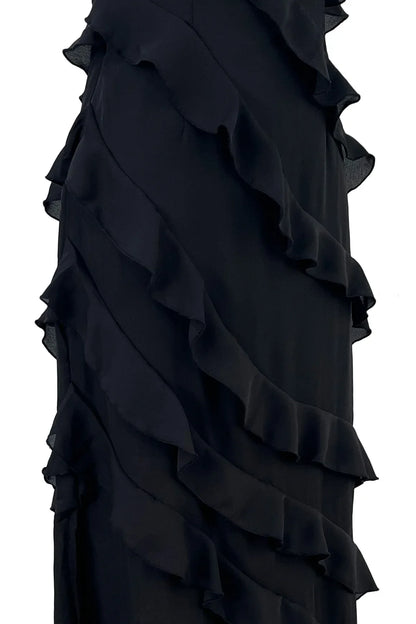 2024 Summer Fashion New Elegant Women's Sexy Chiffon Vacation Style Sling Dress with Ruffle Edge Style Long Dress