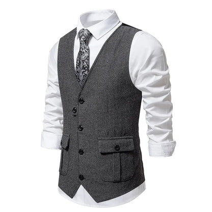 Men's Herringbone Vest Spring/summer V-neck Single Breasted Patchwork Waistcoat Slim Fit Mens Casual Suit Vest Best Dress
