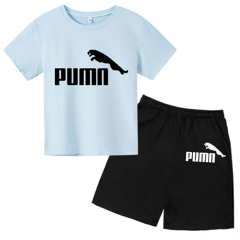 3-12Y Kids Summer Casual Letter Print 2-Piece Set Soft T-Shirt & Pants Suits for Boys & Girls