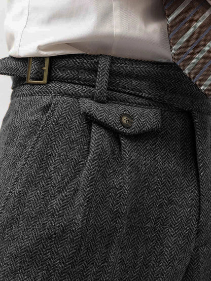 Men's Elegant Tailored Pants High Waist Trousers Autumn Winter New Style Italian Neapolitan Light Business Casual Folded Design