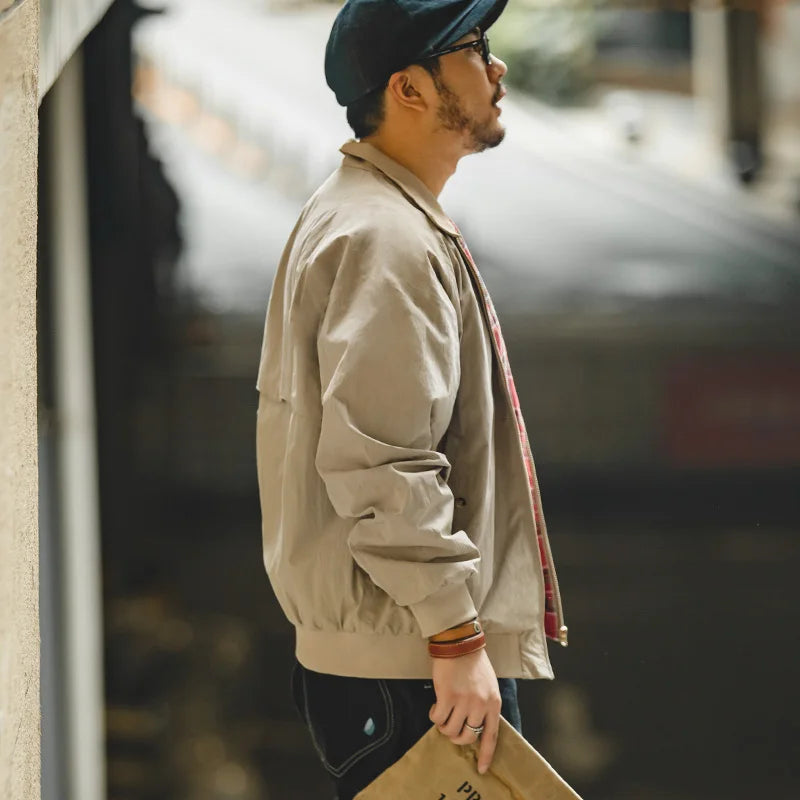 Men's Vintage Khaki Jackets Retro Work Stand-collar Moto Jacket Casual Zippered Autumn and Winter Coat for Unisex Outwear