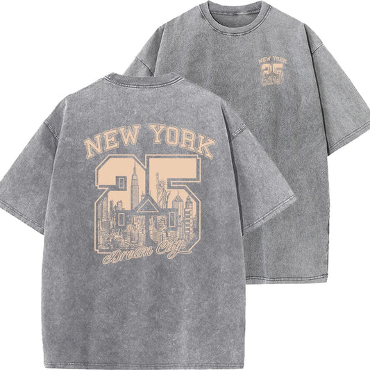 New York City Funny Print  Woman T Shirts Summer Vintage Washed Cotton Breathable Tee Shirt Fashion Casual Home Tshirt