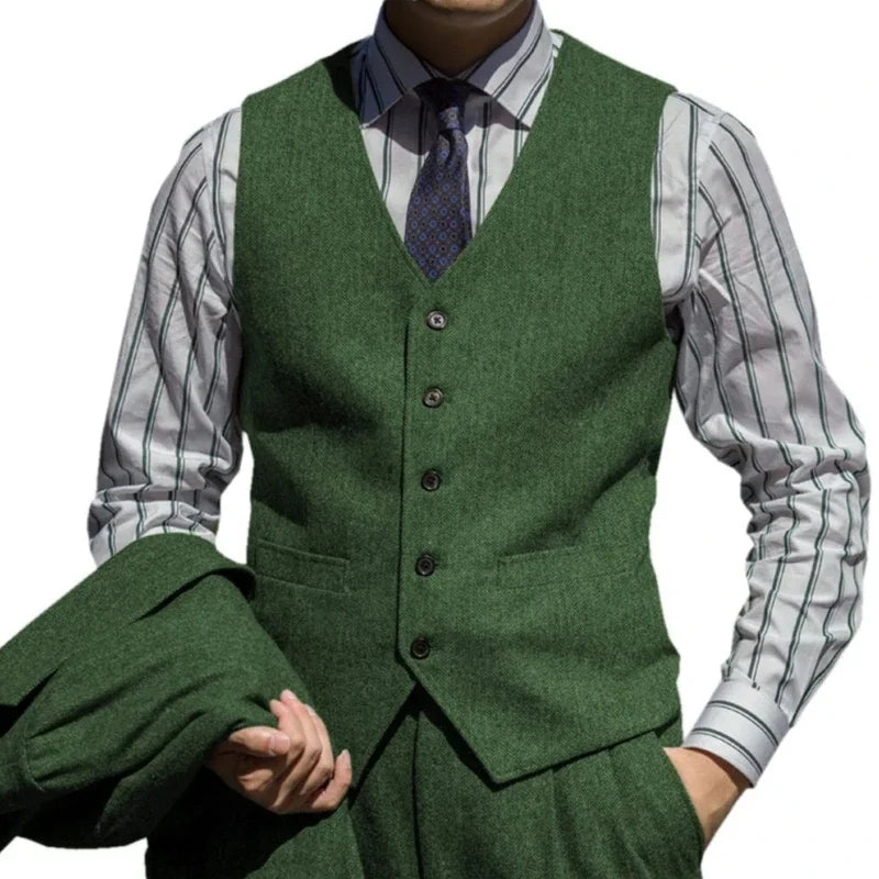 Men Suit Green Herringbone Single Button Waistcoat For Wedding Birthday Banquet Business Daily Work Set Men Suit Vest