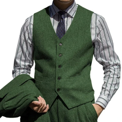Men Suit Green Herringbone Single Button Waistcoat For Wedding Birthday Banquet Business Daily Work Set Men Suit Vest