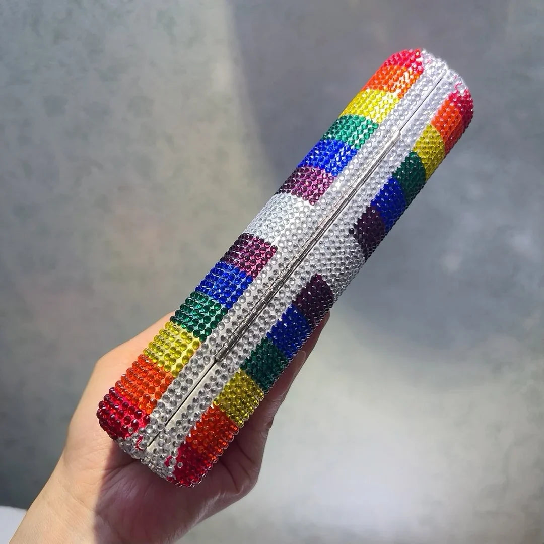 Rainbow Color Crystal Evening Clutch Bags Wedding Party Chain Bag Women Boutique Half Moon Rhinestone Purses And Handbags