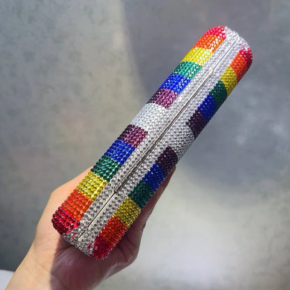 Rainbow Color Crystal Evening Clutch Bags Wedding Party Chain Bag Women Boutique Half Moon Rhinestone Purses And Handbags
