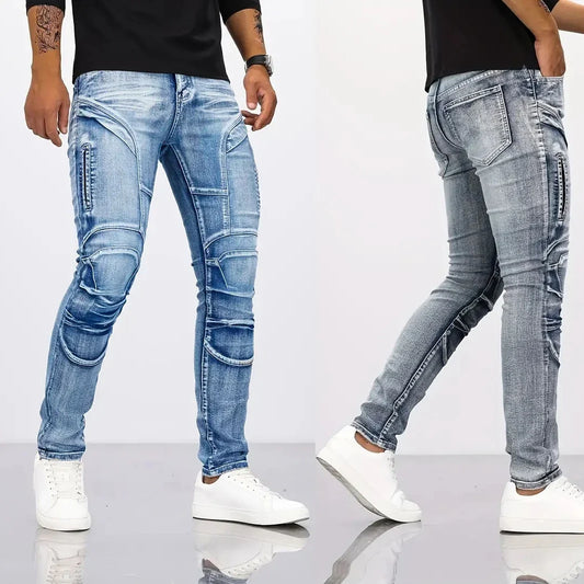 2025 Jeans Men's Small Straight Leg Denim Design Pants New Slim Fit Small Hole Long Pants High Street Classic High Quality Mens