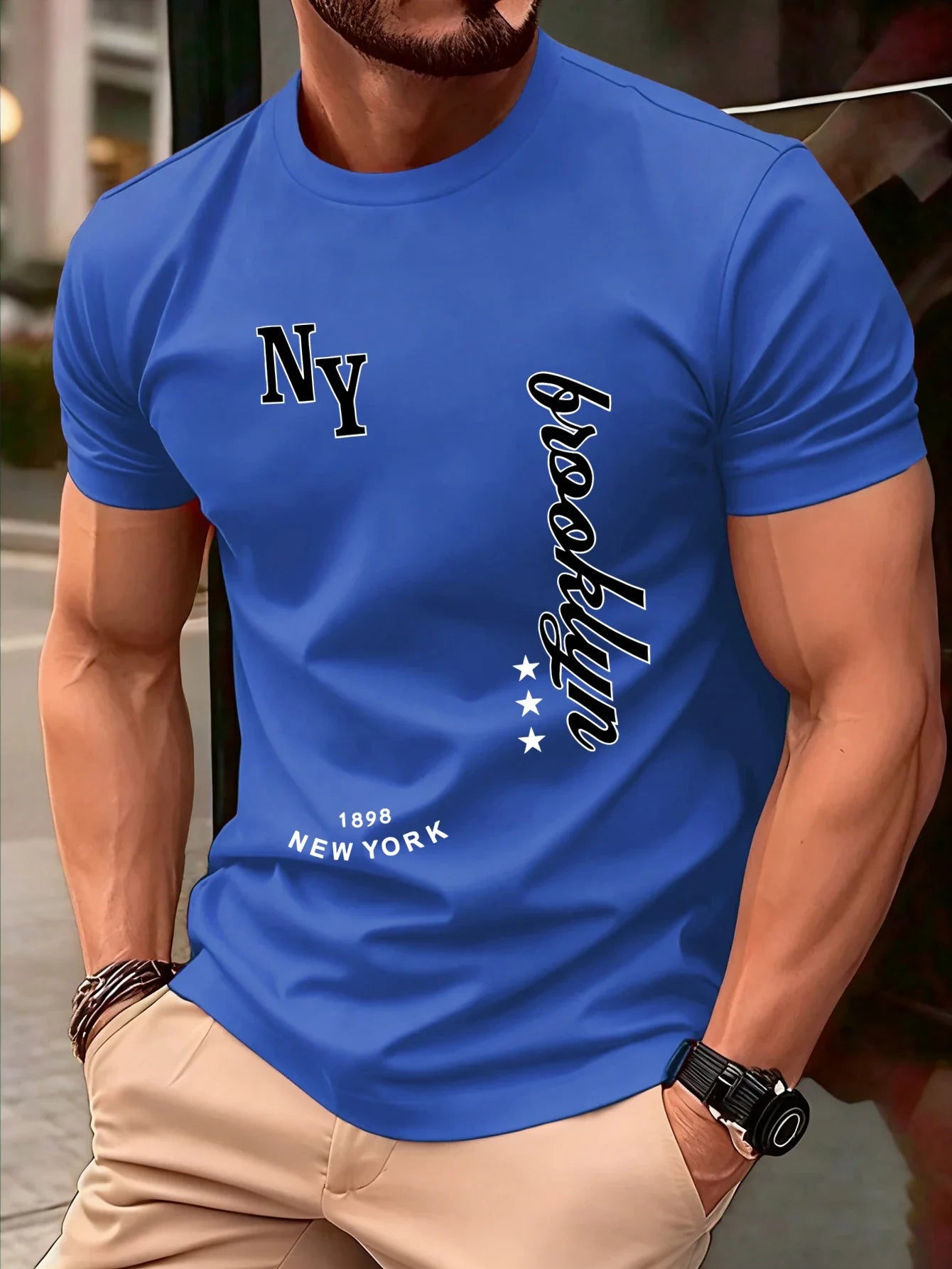 New York Brooklyn 1898 Art Letter T-Shirts Men Summer Cotton O-Neck T Shirt All-Match Casual Top Loose Fashion Man Retro Clothes