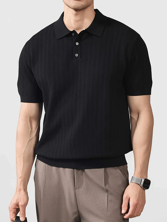 Cool and stylish men's ice-cold silk knitted polo shirt for summer, trendy brand polo shirt with a collared design, perfect for