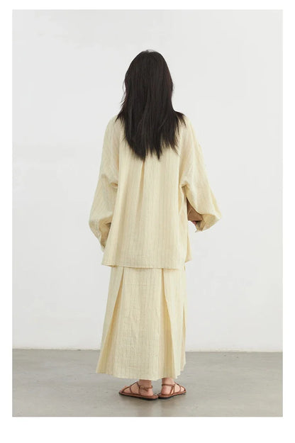 Women Dress Sets Stripe Shirt Loose Casual Long Sleeve Sunscreen Blouses Camisole V-neck Dresses Spring Autumn 2025