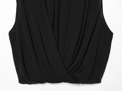 Women's Top 2026 New Spring Summer Fashion Black Sleeveless Pleated Top for Women Casaul Chic Women Top
