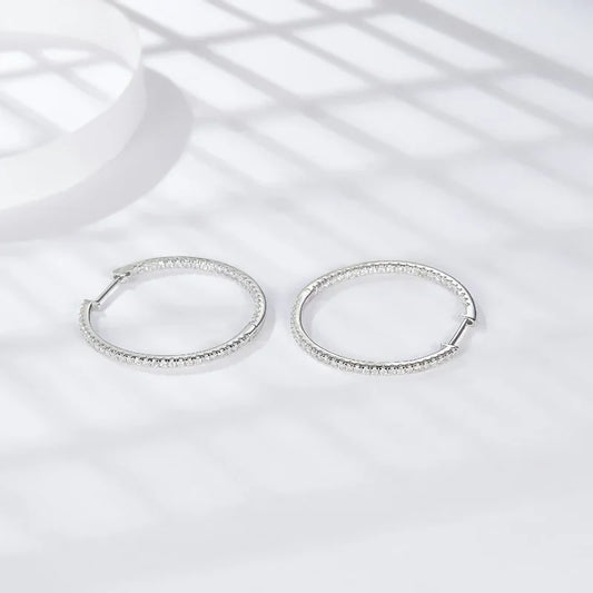 Full D Color Moissanite hoop Earrings for Women 925 Sterling Silver with White Gold Plated Ear Studs Fine Jewelry Gift