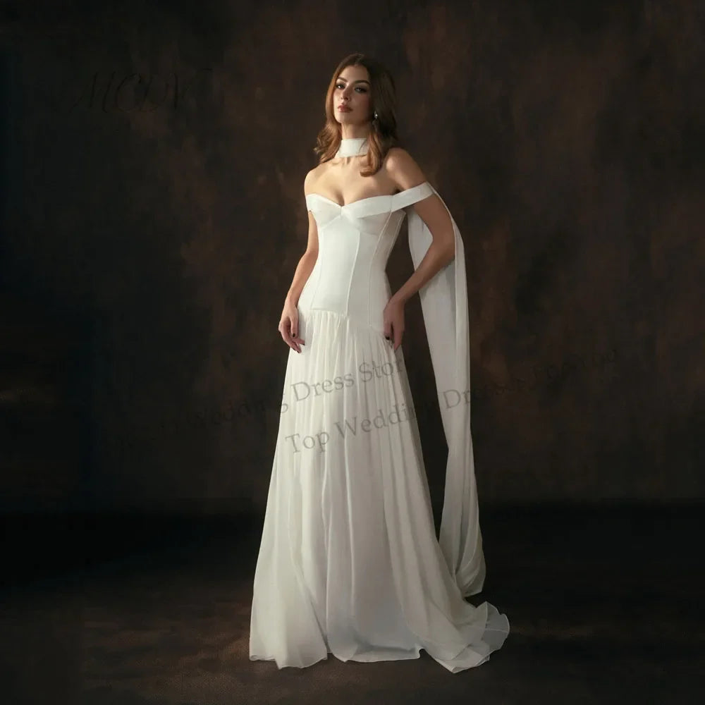 Off The Shoulder Chiffon A Line Wedding Dress Pleated Corset Back Bride Gowns Strapless vestido de casamento noiva civil 2026