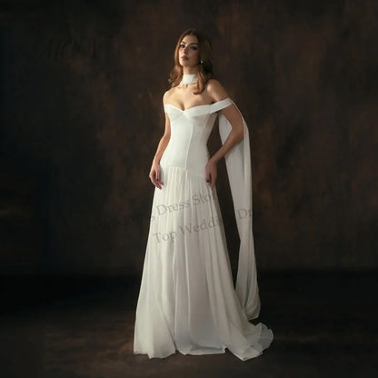 Off The Shoulder Chiffon A Line Wedding Dress Pleated Corset Back Bride Gowns Strapless vestido de casamento noiva civil 2026