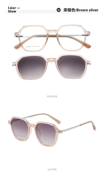 Magnetic Clip on Glasses Women Driving Polarised Polygonal Optical Myopia Eyewear Men Custom Prescription Glasses TJ2187