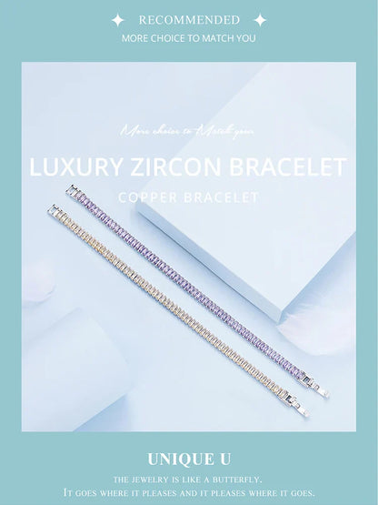 Authentic Shining Square Zircon Bracelet Plated Platinum for Women Gift Exquisite Fashion Jewelry YIB055