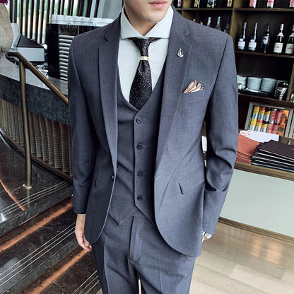 Men's 2025 Three-Piece Suit Set Casual Business Wedding Banquet Outfit Handsome M-4XL Stylish Combination with Vest And Trousers
