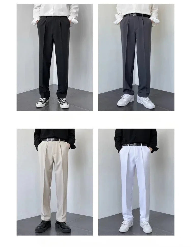 2024 Spring Autumn Men's Fashionable White Korean Style Casual Pants Street Draped Straight Loose Suit Casual Trousers Male