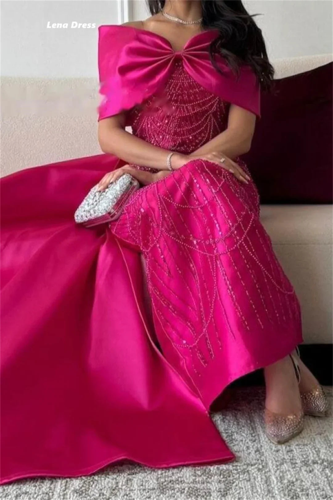 Beads Women's Prom Dress 2025 Custom Made Evening Dresses for Special Occasions Bow Lena Ball Gown Luxury Dress Mermaid Party