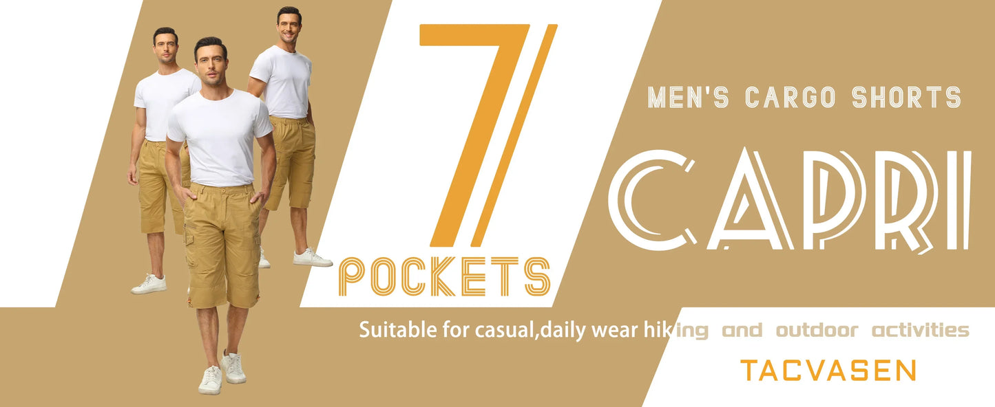 Below Knee Length 3/4 Long Shorts Men's Outdoor Capri Pants Multi Pocket Summer Twill Work Cargo Pants Man