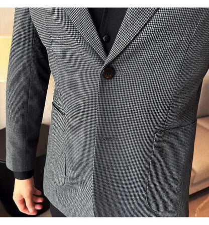 Korean Vintage Elegant Men's Business Slim Fit Suit Jacket 2026 New Fashion Lapel Single Breasted Men Social Party Dress Coats