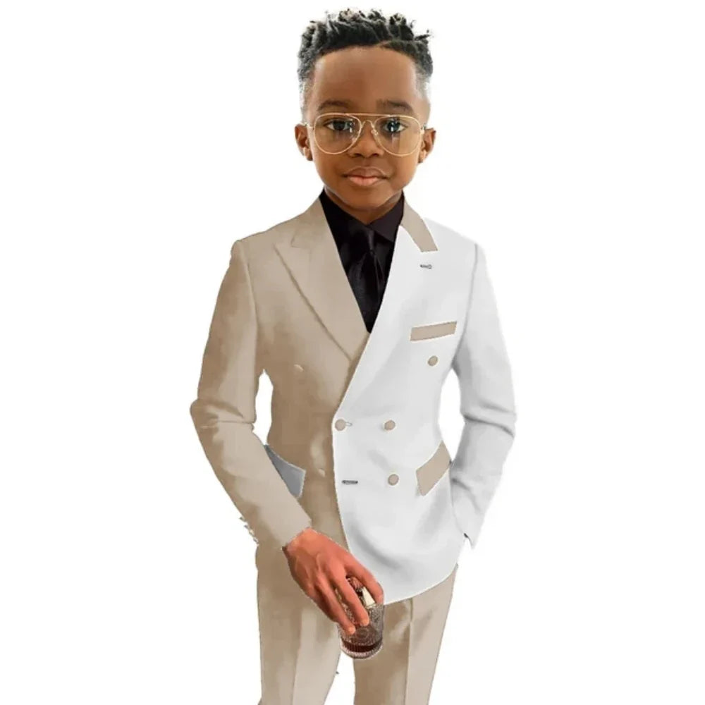 New Colour-blocked Boys Suit 2 Pieces Blazer Pants For Wedding Party Guest Formal Slim Fit Child Suit Set For Piano Performance