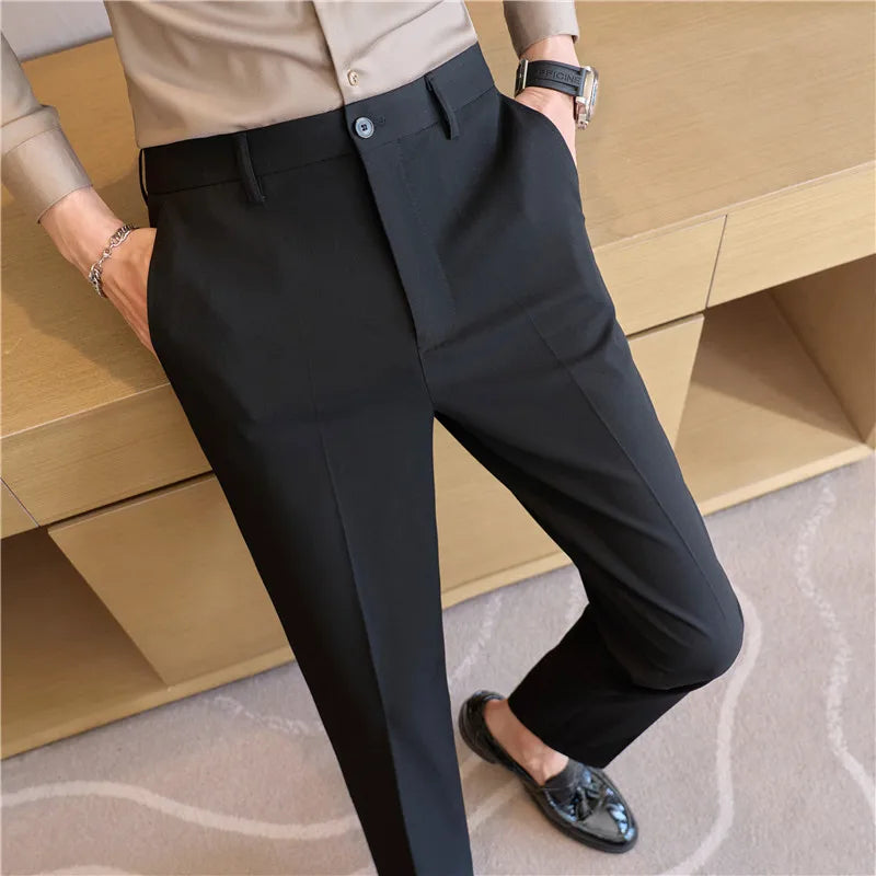 2026 Spring Summer New Men's Casual Pants Luxury Slim Fit Solid Color Fashion Business Suit Pants Formal Office Social Trousers