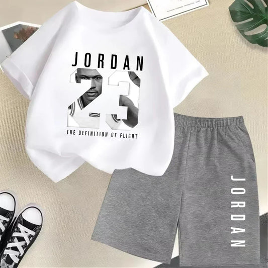 Été à manches courtes enfants T-shirt ensemble sport mode garçons filles Shorts 2 pièces ensemble décontracté marque impression
