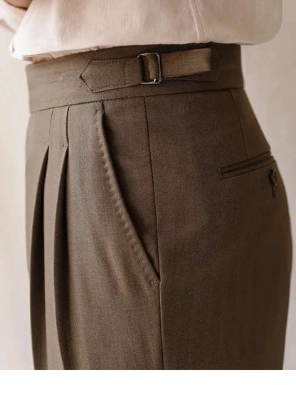 Business High Waist Straight Suit Pants Men British Slim Fit Pants Men Social Trousers Casual Pant Formal Wear Pantalones Hombre