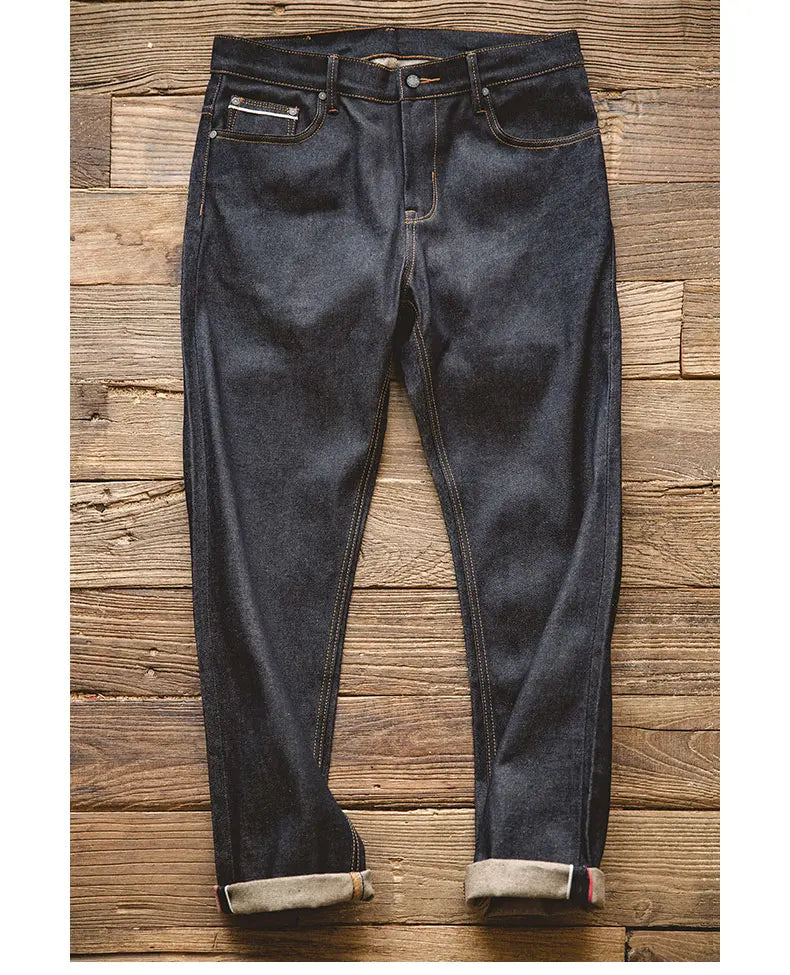 Retro 11.6oz Selvedge Raw Denim Jeans Tapered Regular Fit Cotton Jeans with Zipper Fly High Quality Versatile Men's Pants
