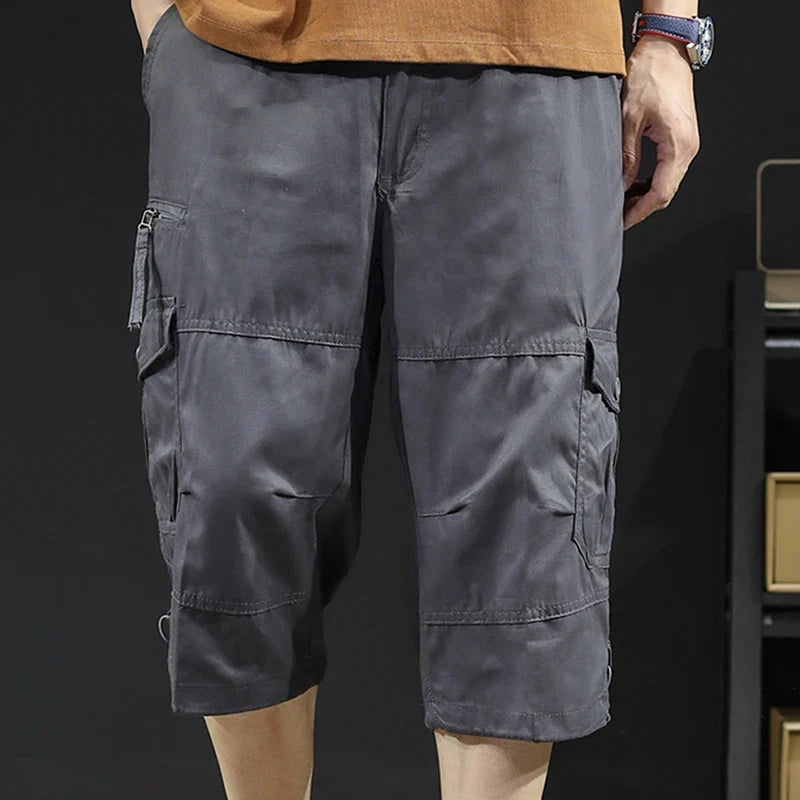 Mens Cargo Shorts Casual Half Pants Elastic Waist Summer Camo Shorts Sports Running Hiking Multiple Pockets Male Knee Pants