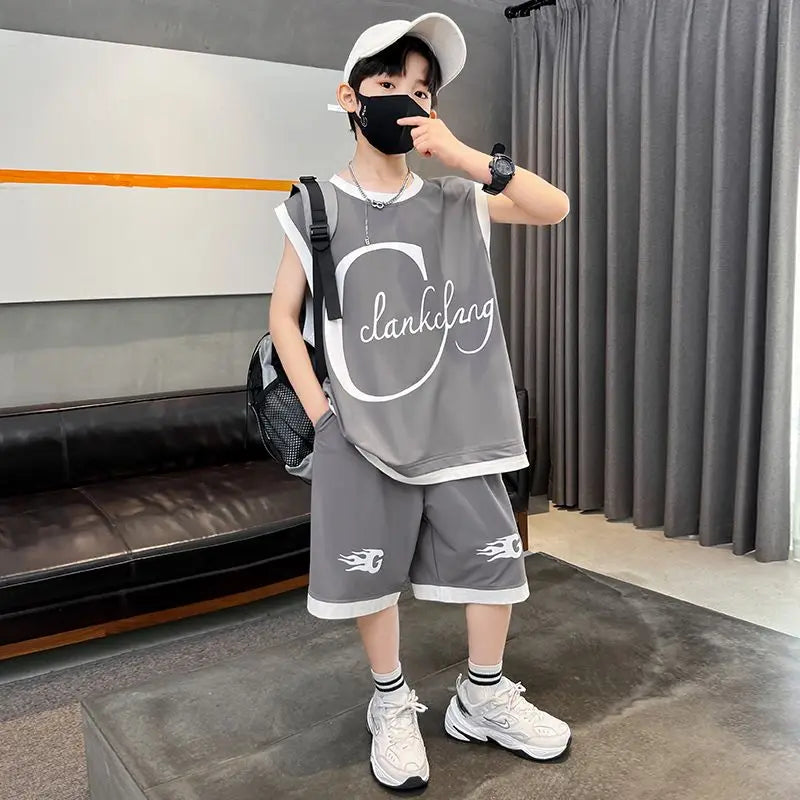 Sports Quick-dry Thin Vest Sets for Boy 2025 Children's Clothing Casual Clothes New Summer Year Old Cotton Set Boy's Outdoor Top