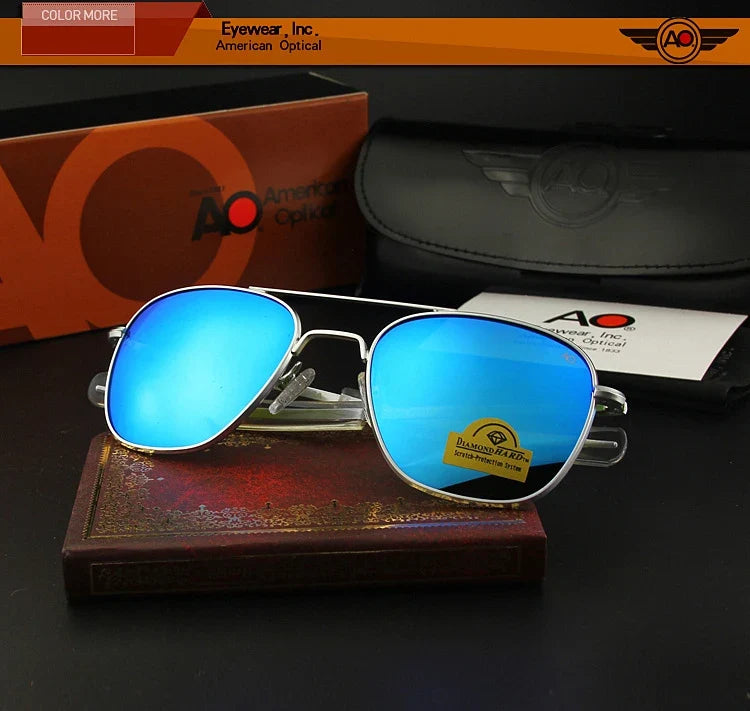 AO Pilot Sunglasses Men Top Quality Brand Designer AGX Tempered Glass Lens Sun Glasses Male