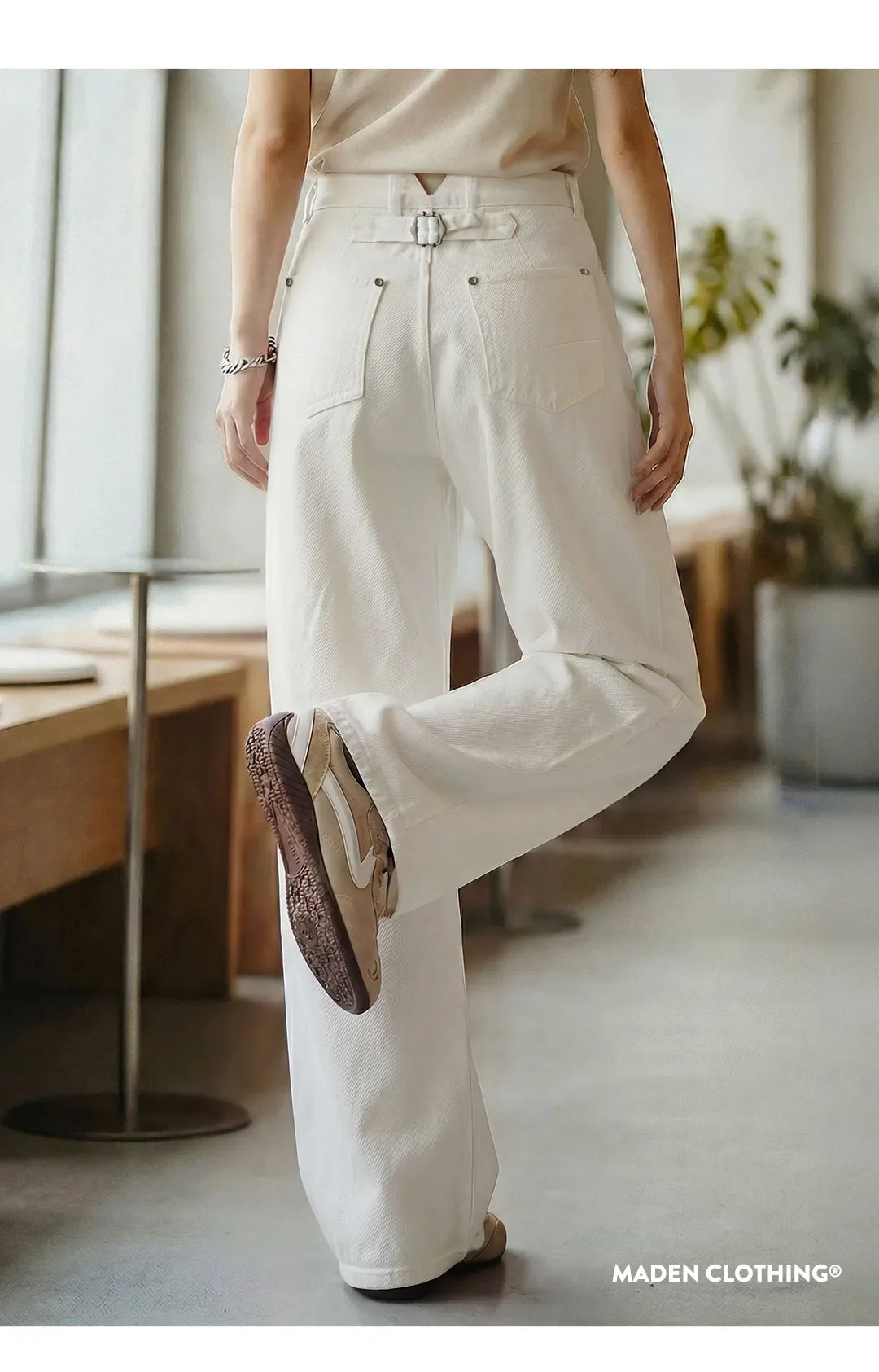Women's Vintage High Waist Straight Leg Wide Leg Cotton Denim Jeans White Heavyweight Casual Pants For Spring Fall