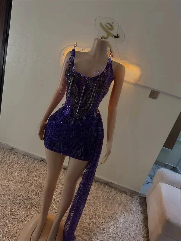 Sexy Short Prom Dress Beads Crystals Diamonds Birthday Party Gown Cocktail Homecoming Dresses Blackgirls Customized