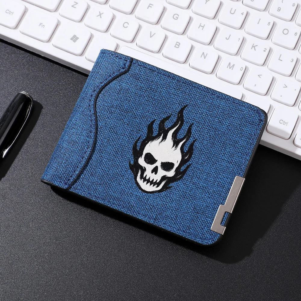 Men's Casual Canvas Wallet Quirky Skull Design Coin Purse Student Credit Card Holder Wallet