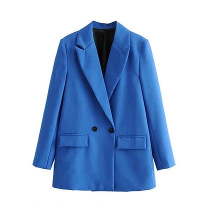 Women Chic Office Lady Double Breasted Blazer Vintage Coat Fashion Notched Collar Long Sleeve Ladies Outerwear Stylish Tops