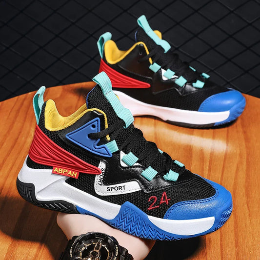 Children Basketball Shoes for Boys Girls Kids Teenagers Breathable Non-slip Lace Up Indoor Outdoor Training Sneakers Tennis Shoe
