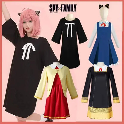 New 3 Piece Anime Spy X Family Anya Faker Costume Cosplay Woman Dress Black Uniform Set Full Halloween Carnival Party Dresses