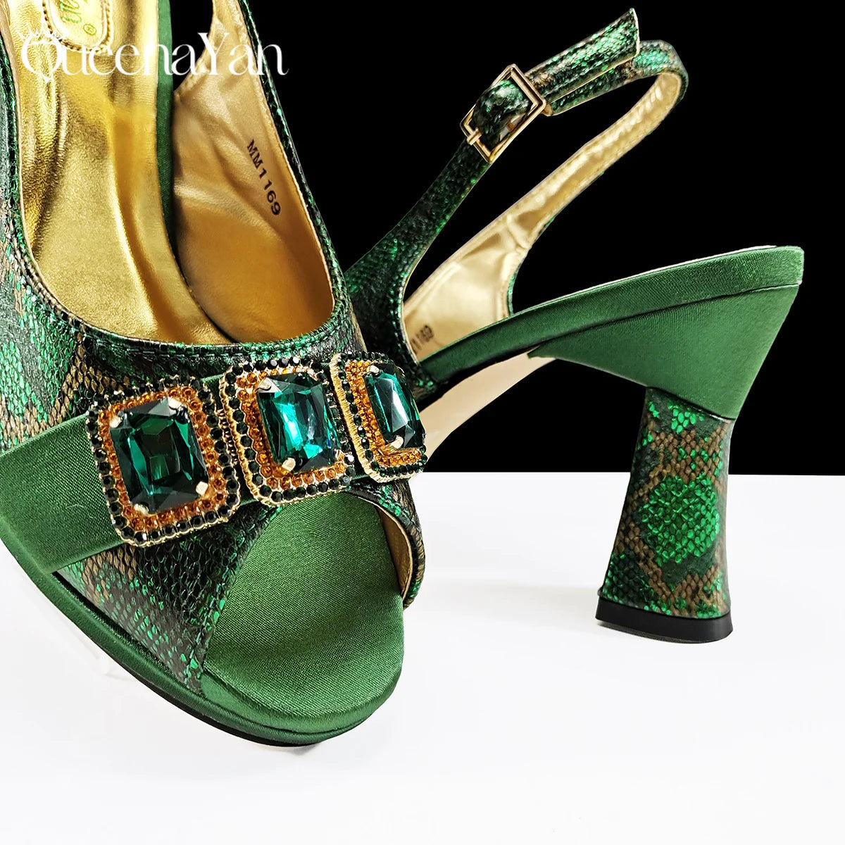 New Luxurious Italian Women's Party Shoes&Bag Set Elegant Golden Rhinestone  Sandals with Peep Toe High Heels Wedding