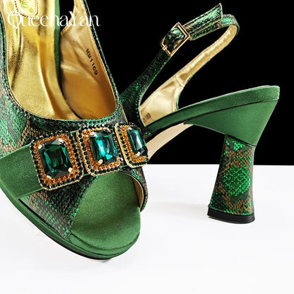 New Luxurious Italian Women's Party Shoes&Bag Set Elegant Golden Rhinestone  Sandals with Peep Toe High Heels Wedding