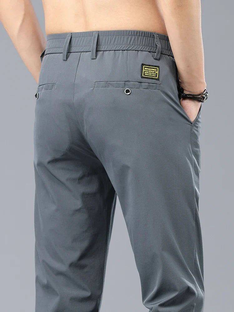 Ice Silk Cool Summer Casual Pants for Men Slim Fashion Stretch Business Korean Trousers Brand Clothing Luxury Men's Pants