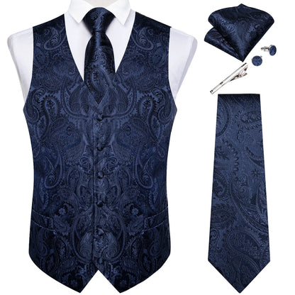 Suit Vest for Men Black Solid Paisley Wedding Prom Groom Jacquard Waistcoat with Necktie for Tuxedo Men Clothing