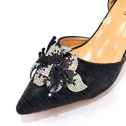 FASHION SHOE Sandals Women 2022 High Heels sexy Green Color Rhinestone Flowers Party Pumps Wedding Shoe and Matching Bag Set