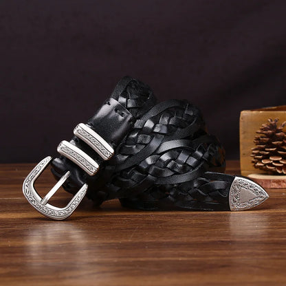 3.2CM Cowhide High Quality Genuine Leather Belts for Men Women Hand Woven Belt Strap Male Pin Buckle Jeans Cowboy Cintos Luxury