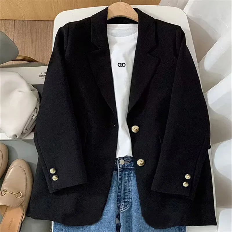 Elegant Orange Blazer for Women, Long Sleeve Jacket, Casual Slim Outerwear, Spring and Autumn Fashion, 2023