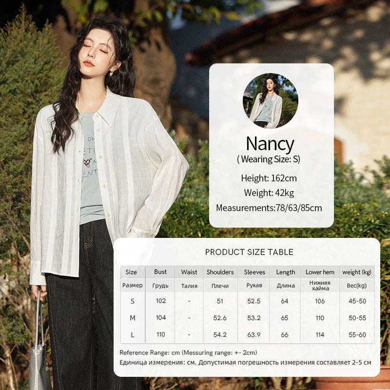 Solid Loose Fit Shirt for Women Spring 2025 Dropped Shoulder Long Sleeved  Top Casual Turn-down Collar Shirts MXE13C0405